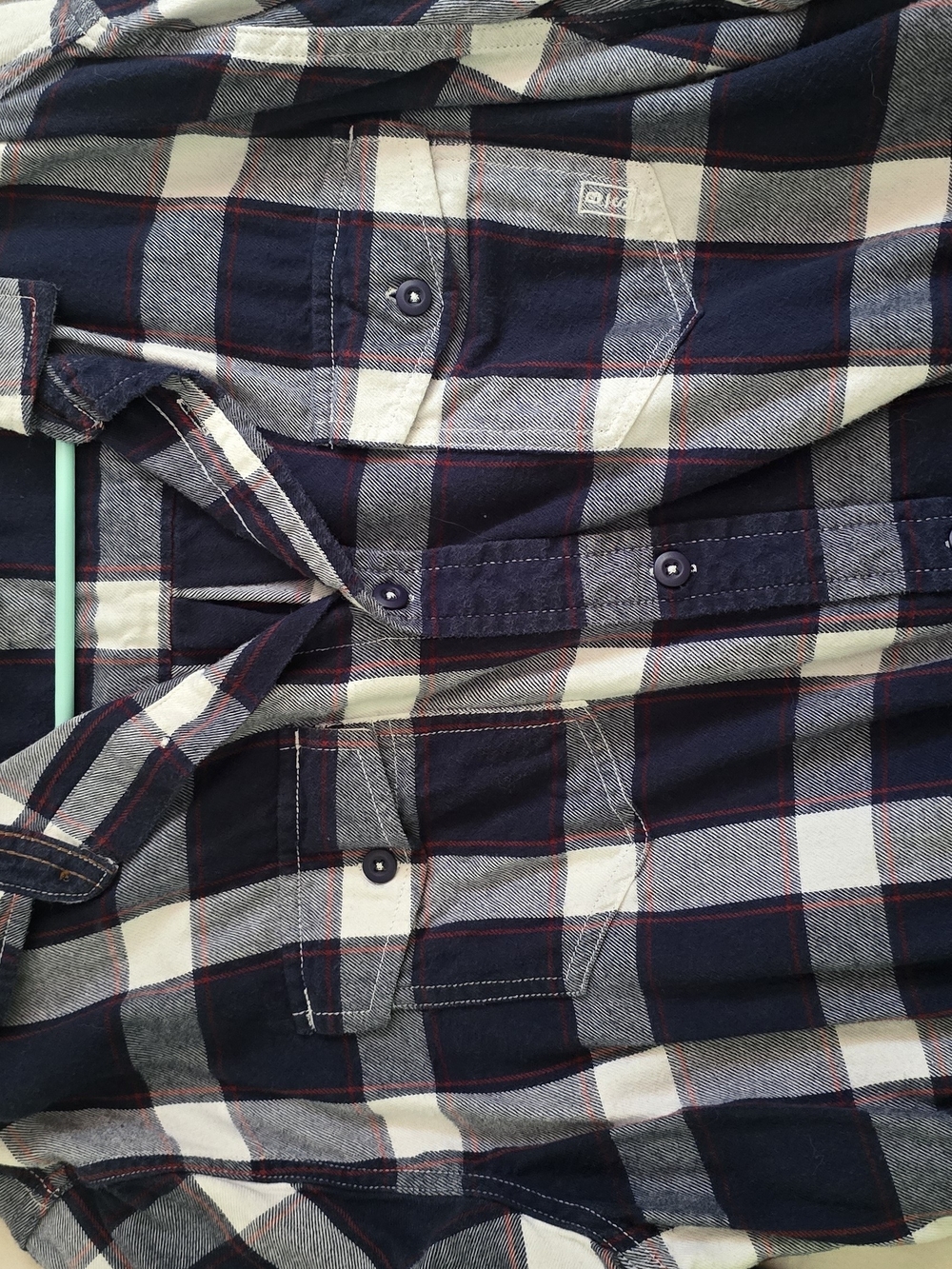 Brother Navy, White and Red Plaid Button-Down Shirt